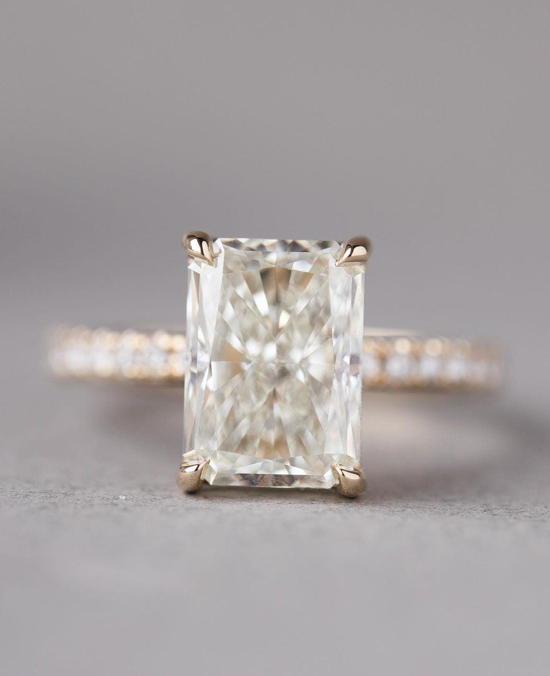 Minimalist 3.50 CT Crushed Ice Radiant Cut Moissanite Ring,14k Solid Yellow Gold,3/4 Eternity Paves Band,Proposal Ring,Anniversary Ring/Gift
