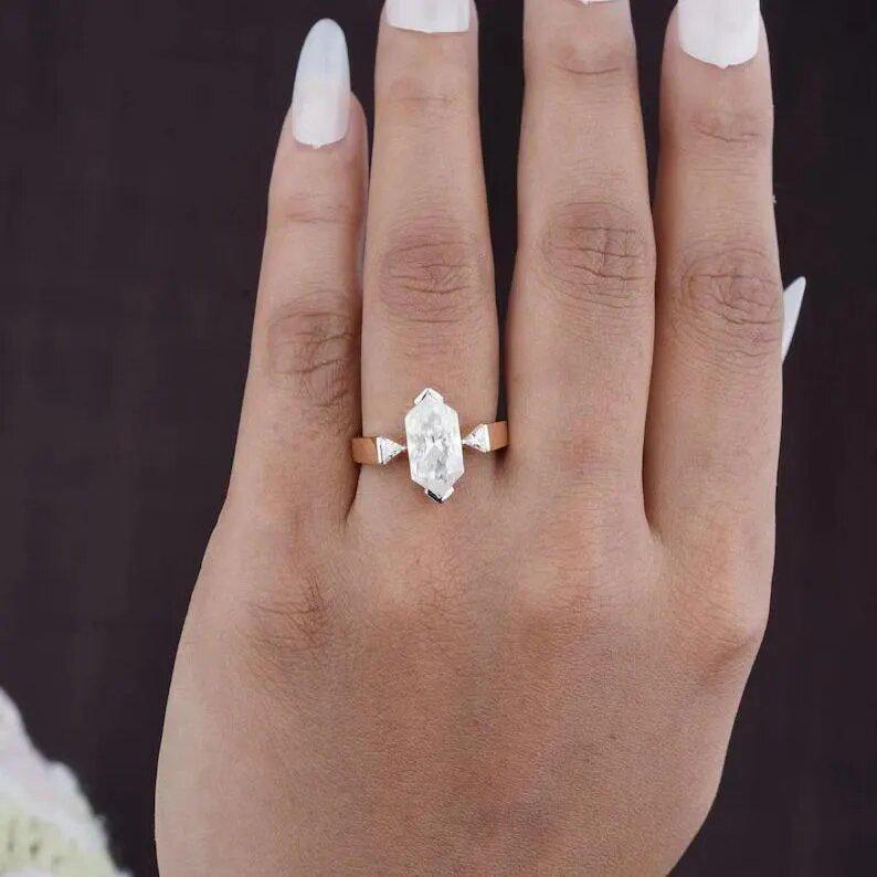 Three Stone 3 CT Dutch Marquise Cut Moissanite Engagement Ring 14K Gold Ring Dutch Marquise Wedding Ring Anniversary Ring For Women - AuraJewelsCA