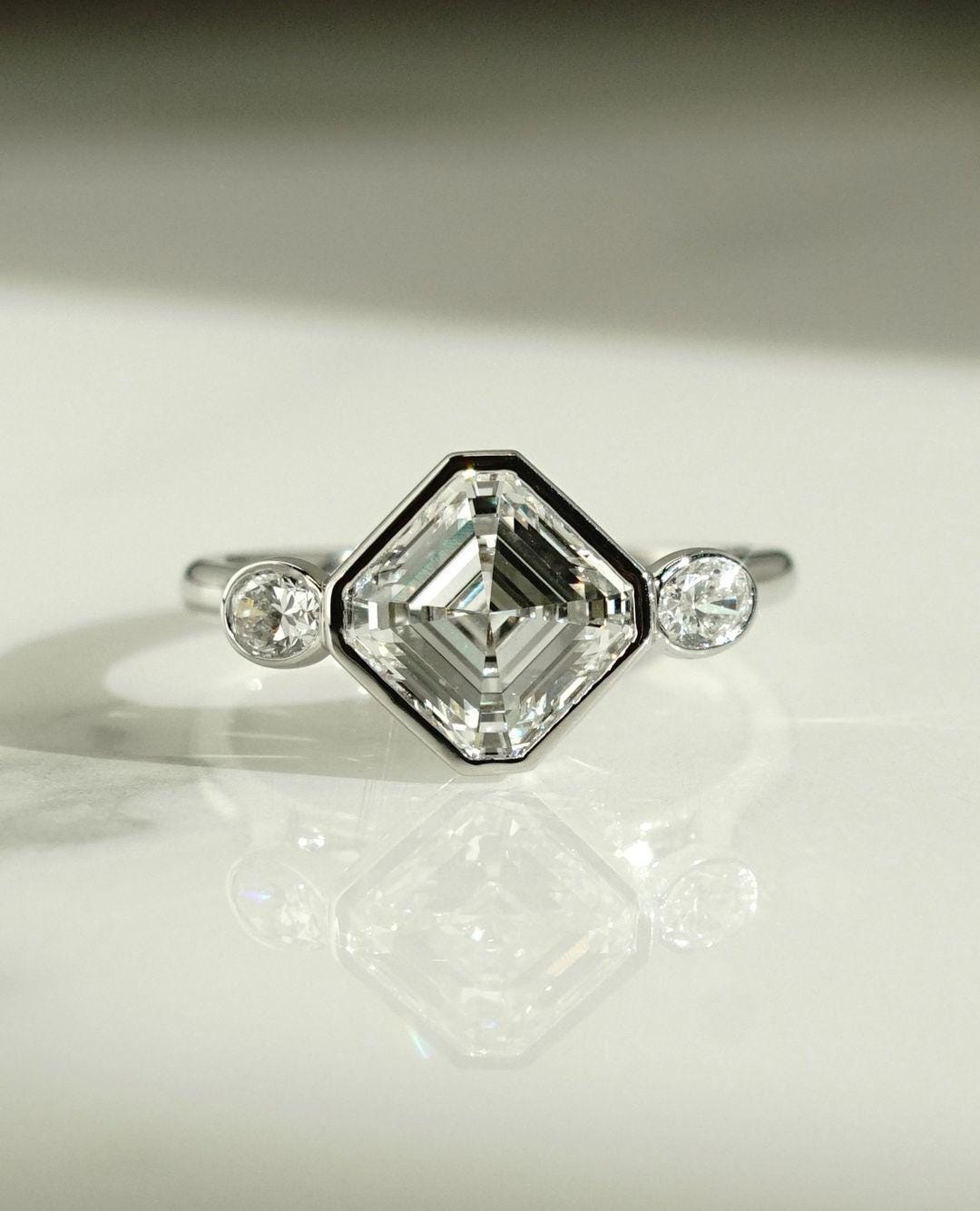 Anillo de compromiso de moissanita con corte Asscher de 3,50 ct, anillo de corte Asscher roscado, anillo de compromiso de moissanita, anillo de corte Asscher