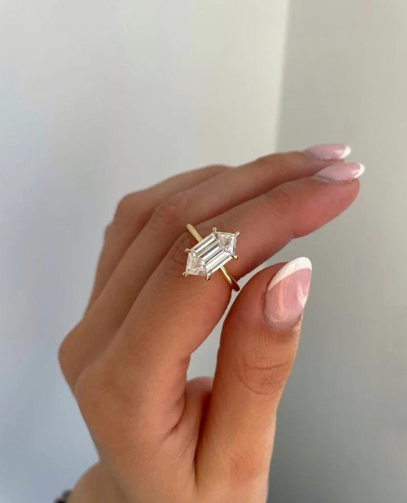 Antique 3.1 CT Dutch Marquise Cut Moissanite Solitaire 14k Solid Yellow Gold Handmade Hidden Halo Ring Gorgeous 6 Claws Wedding Jewelry/Gift
