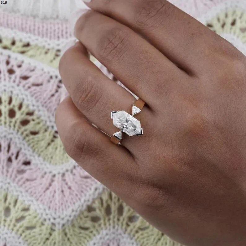 Three Stone 3 CT Dutch Marquise Cut Moissanite Engagement Ring 14K Gold Ring Dutch Marquise Wedding Ring Anniversary Ring For Women - AuraJewelsCA