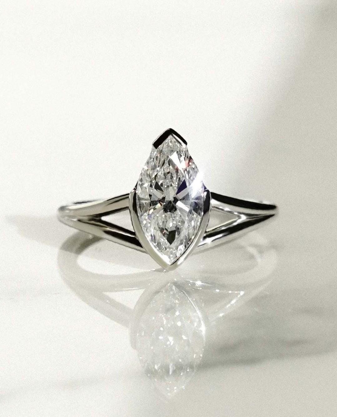 Bezel Set 1.50 Ct Marquise Cut Moissanite Engagement Ring, Wedding Ring, Marquise Cut Ring, Elongated Marquise, Bezel Set Ring