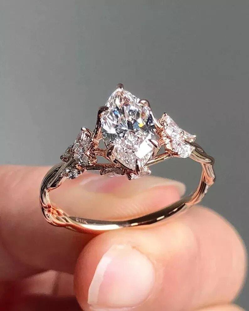 Vintage Floral Marquise Cut Moissanite Engagement Ring Silver or Gold