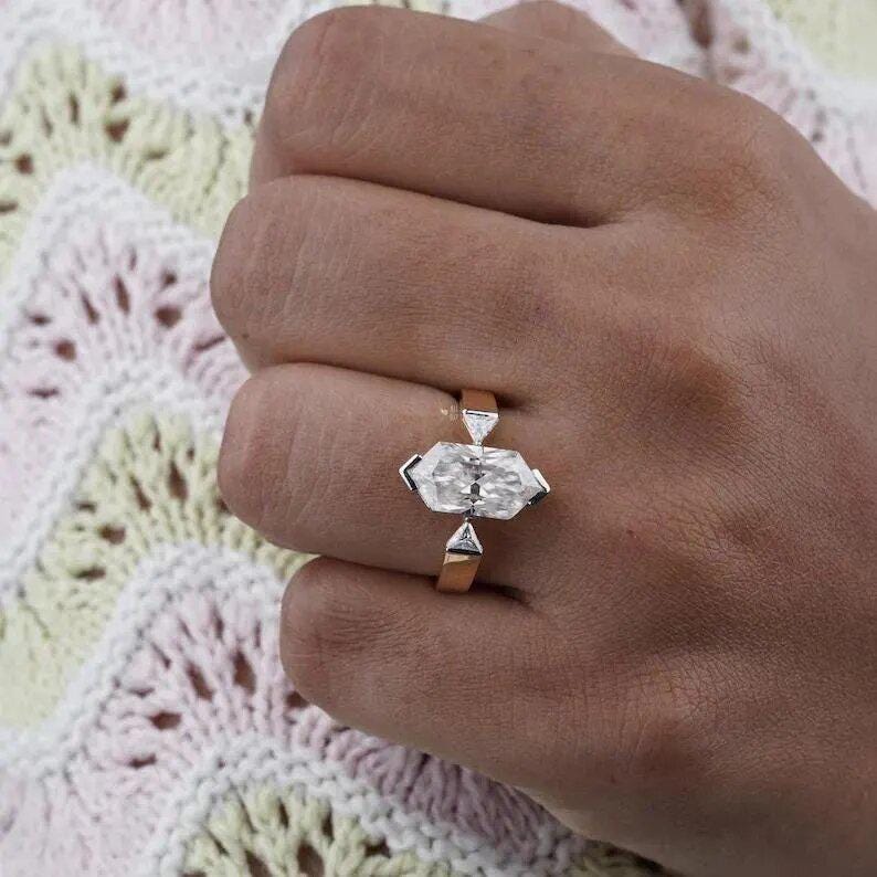 Three Stone 3 CT Dutch Marquise Cut Moissanite Engagement Ring 14K Gold Ring Dutch Marquise Wedding Ring Anniversary Ring For Women - AuraJewelsCA