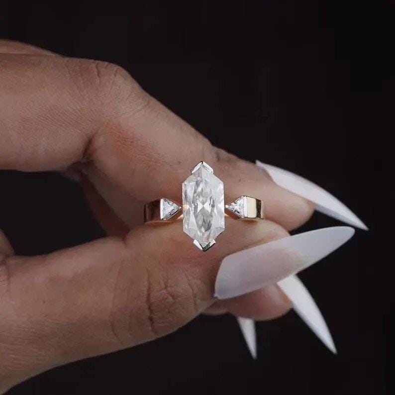 Three Stone 3 CT Dutch Marquise Cut Moissanite Engagement Ring 14K Gold Ring Dutch Marquise Wedding Ring Anniversary Ring For Women