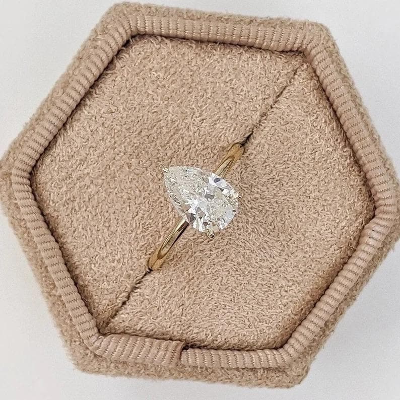 2 CT Pear Cut Moissanite Engagement Ring, 14K Yellow Gold Wedding Ring, Tear Drop Anniversary Ring, Solitaire Promise Ring, Gift for Women.