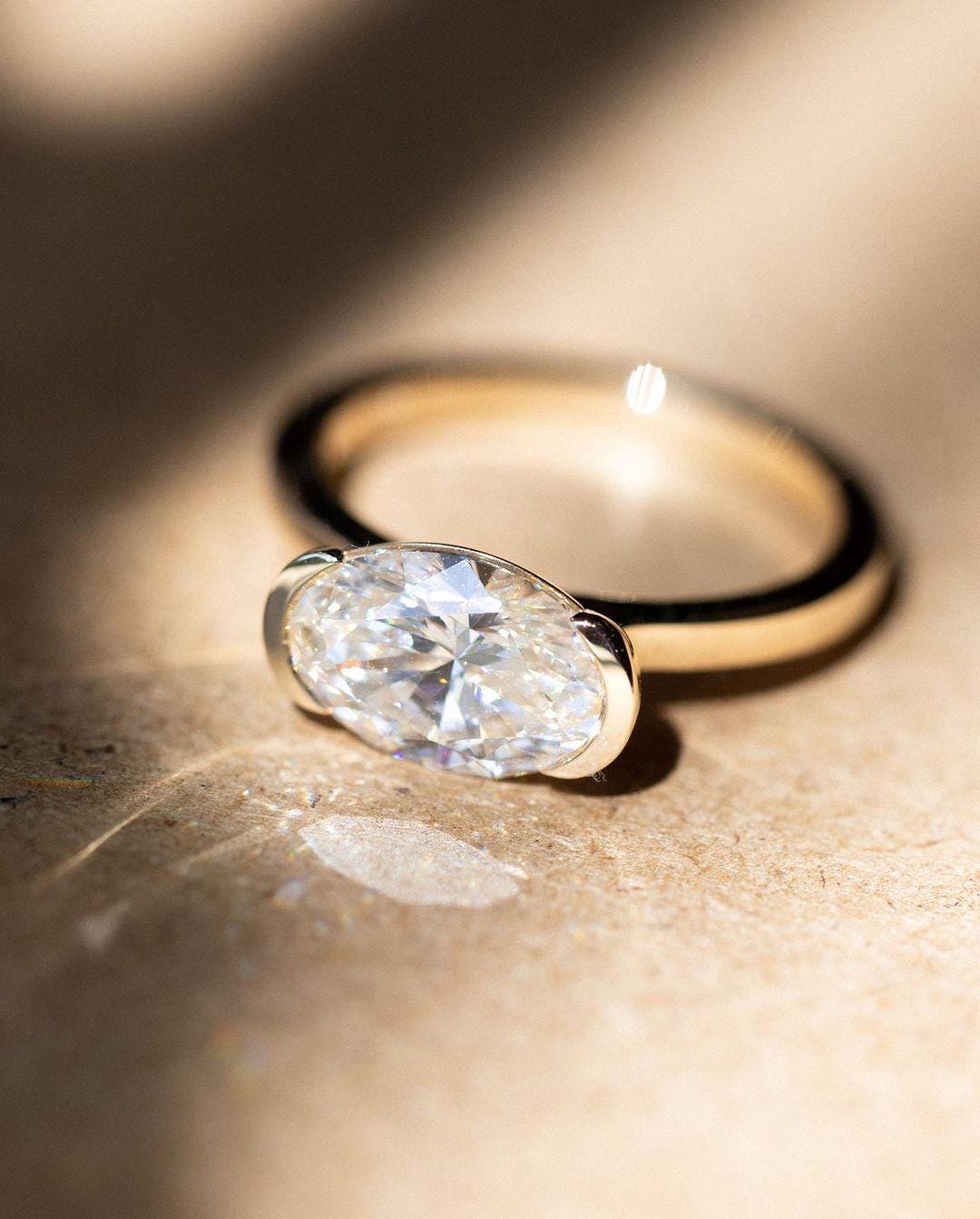 Bezel Set 1.50 Ct Oval Cut Moissanite Engagement Ring, Oval Cut Ring, Elongated Oval, Moissanite Engagement Ring, Ice Crushed Oval