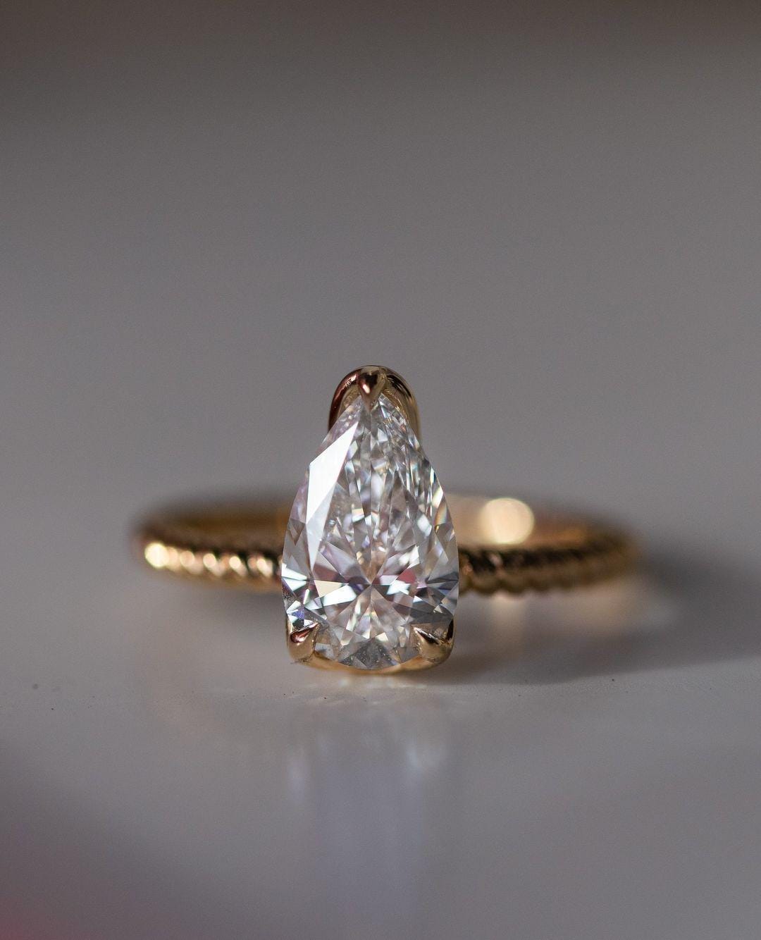 14k Solid Yellow Gold Teardrop Solitaire,Side Floating Basket Set Pear Cut Ring,Wedding Proposal Ring,Engagement Ring,Handmade Jewelry Gifts