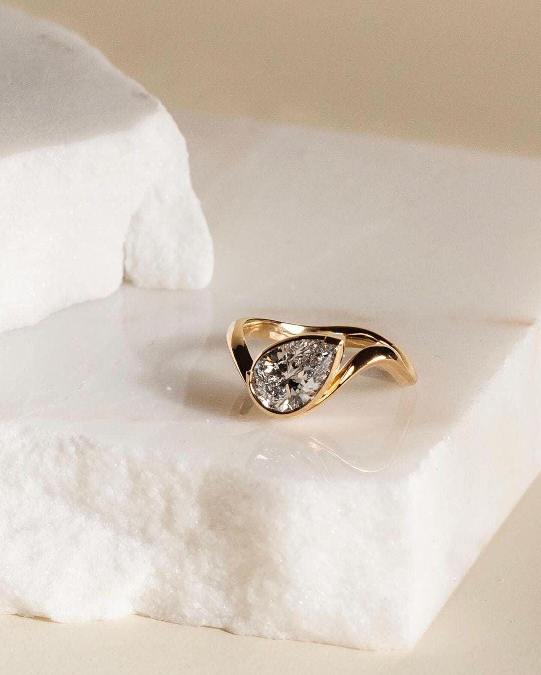 1.50 Ct Marquise Cut Moissanite Engagement Ring, Wedding Ring, Marquise Cut Ring, Elongated Marquise, Bezel Set Ring