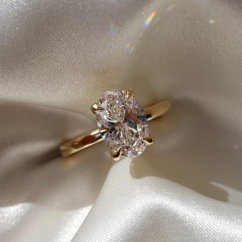 Oval Cut Ring, 2 Ct Oval Cut Moissanite Engagement Ring, Elongated Oval, Moissanite Engagement Ring, Ice Crushed Oval, Valentine Gift