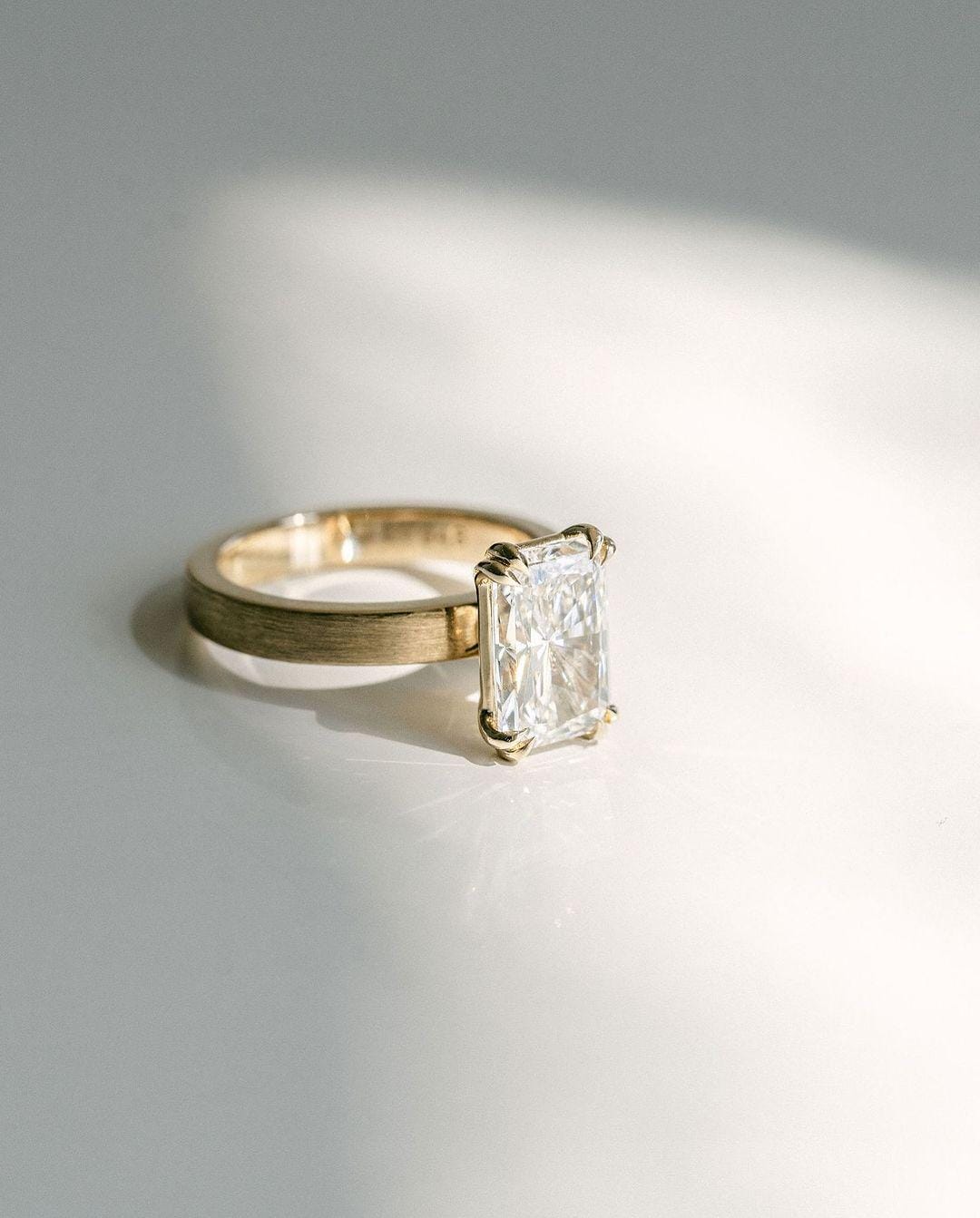 Double Prong 2 Ct Radiant Cut Moissanite Engagement Ring, Crushed Ice Radiant Cut Ring, Elongated Radiant, Solitaire Ring