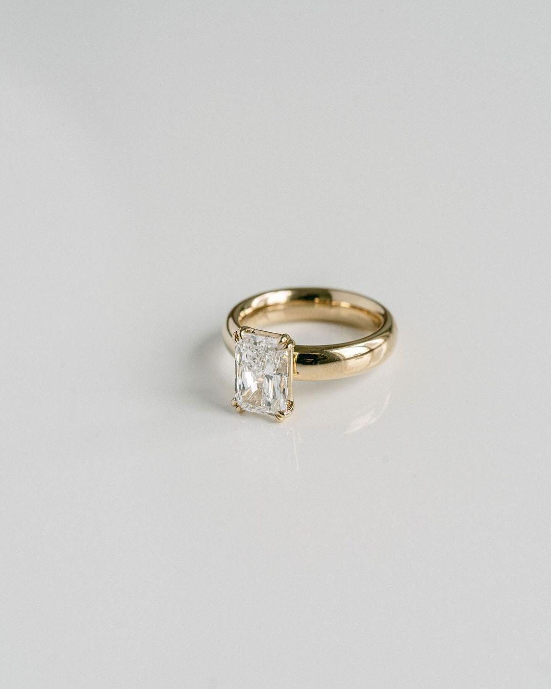 Double Prong 2.50 Ct Radiant Cut Moissanite Engagement Ring, Crushed Ice Radiant Cut Ring, Elongated Radiant, Solitaire Ring