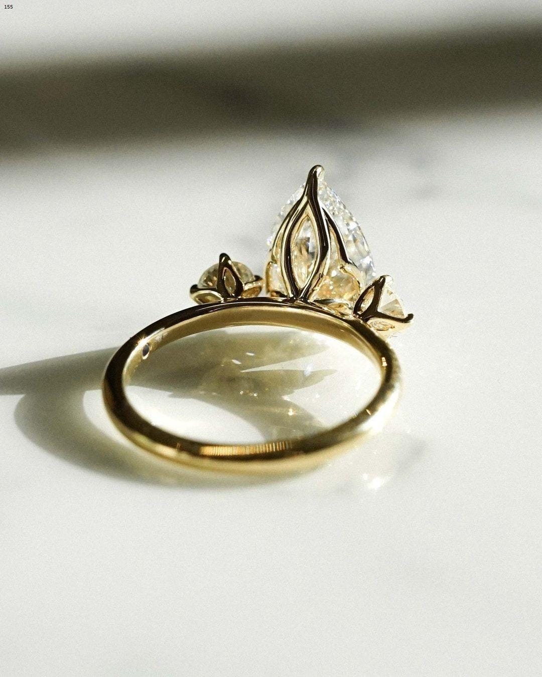 Three Stone 2.89 CT Pear Cut Moissanite Engagement Ring Anniversary Gift Three Stone Ring Christmas Gift For Her