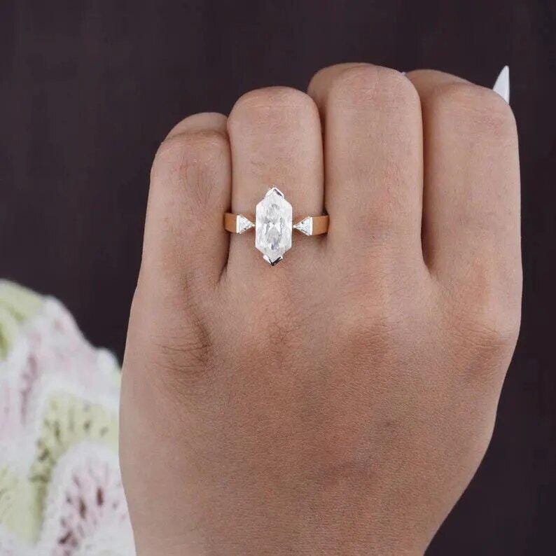 Three Stone 3 CT Dutch Marquise Cut Moissanite Engagement Ring 14K Gold Ring Dutch Marquise Wedding Ring Anniversary Ring For Women - AuraJewelsCA