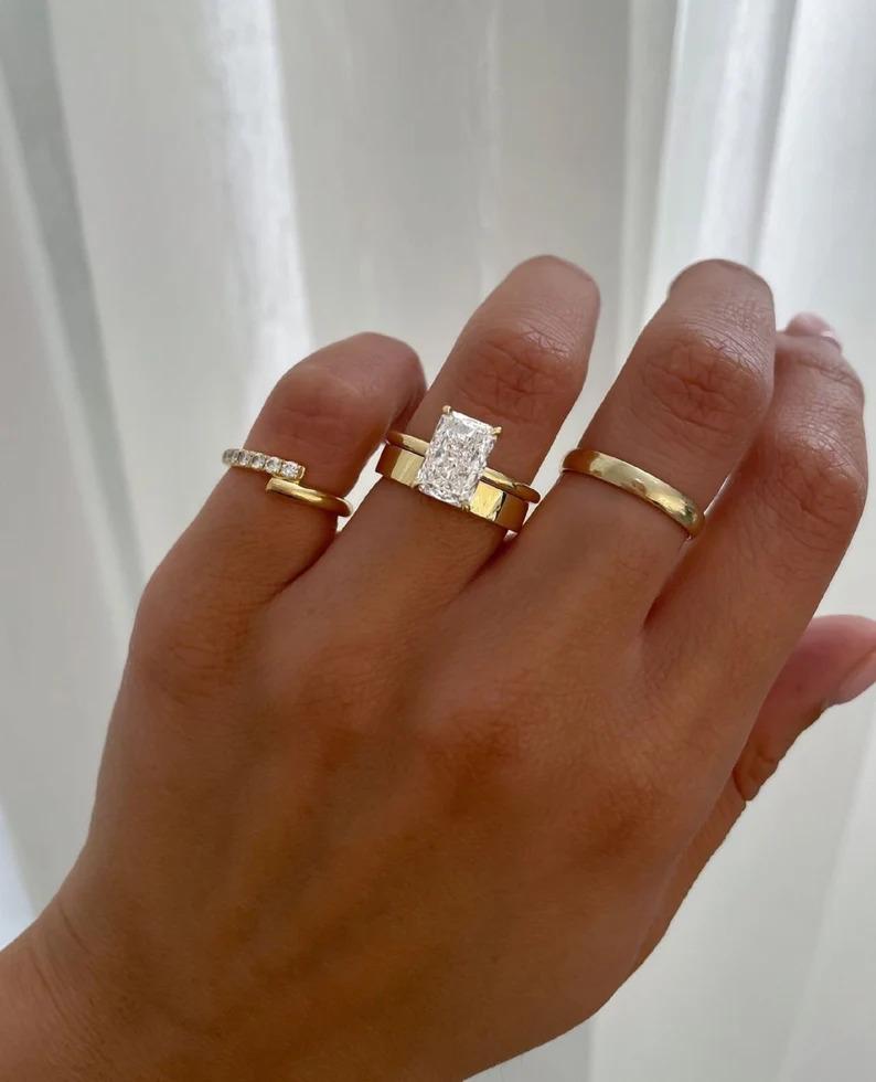 Elongated 3 CT Radiant Cut Moissanite Solitaire Ring, Hidden Halo Engagement Ring, Unique Wedding Ring, Dainty Proposal Gifts/Ring For Her