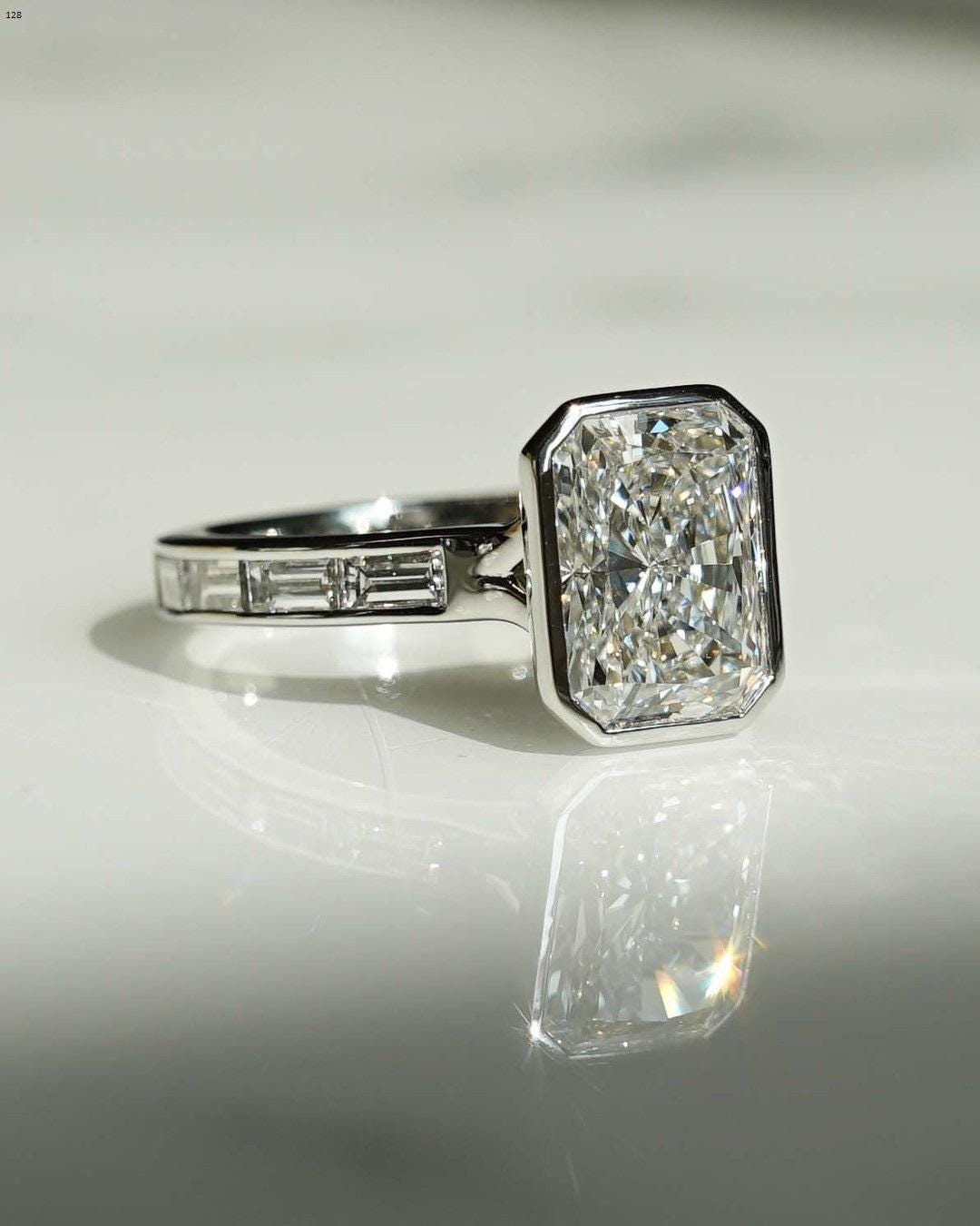 3.07 Ct Radiant Cut Moissanite Engagement Ring, Crushed Ice Radiant Cut Ring, Elongated Radiant, Bezel Set Ring