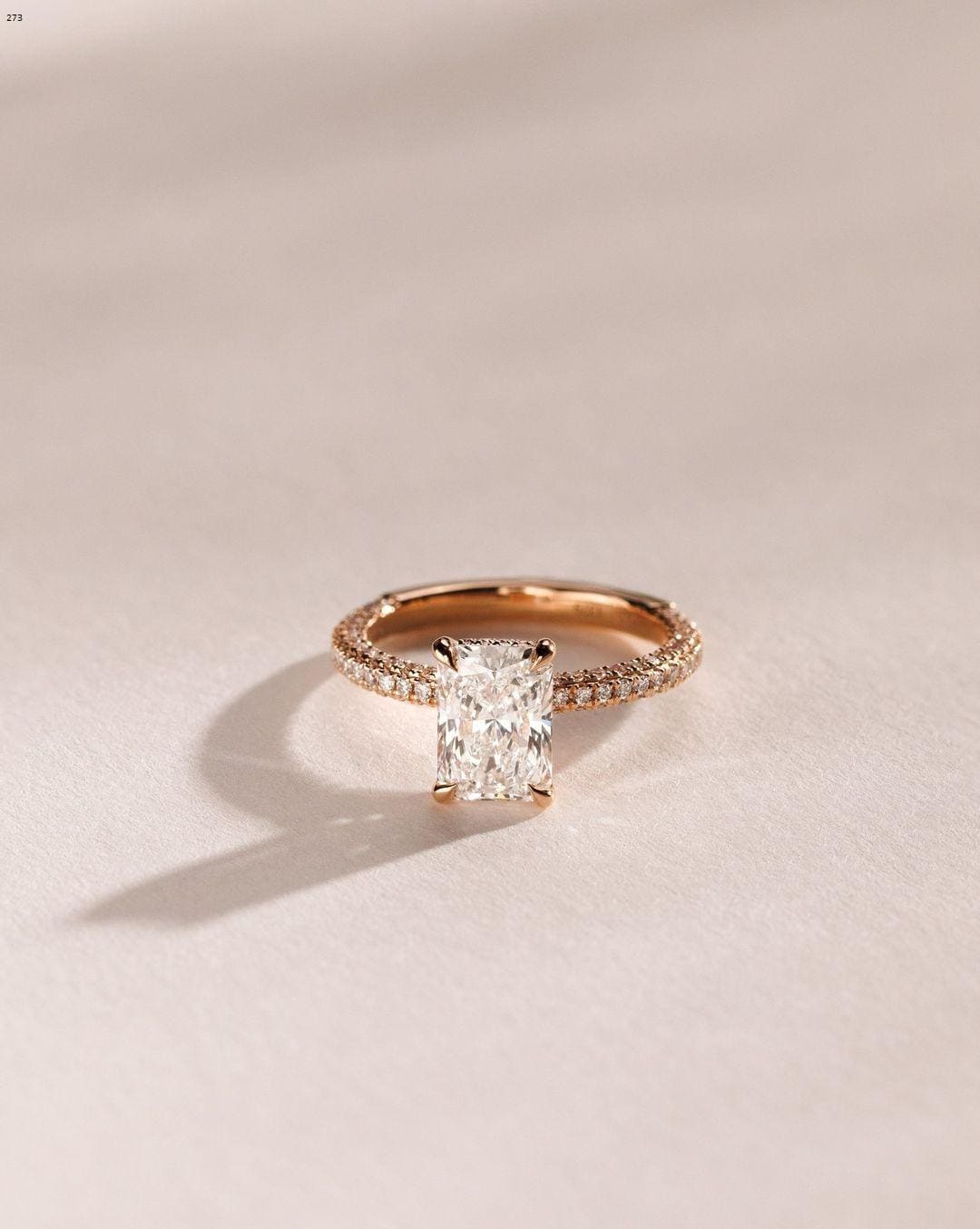 2 CT Radiant Cut Moissanite Solitaire • 14k Solid Yellow Gold •Claws Prong • Half Eternity Band • Handmade Diamond Ring/Gifts/Hidden Halo