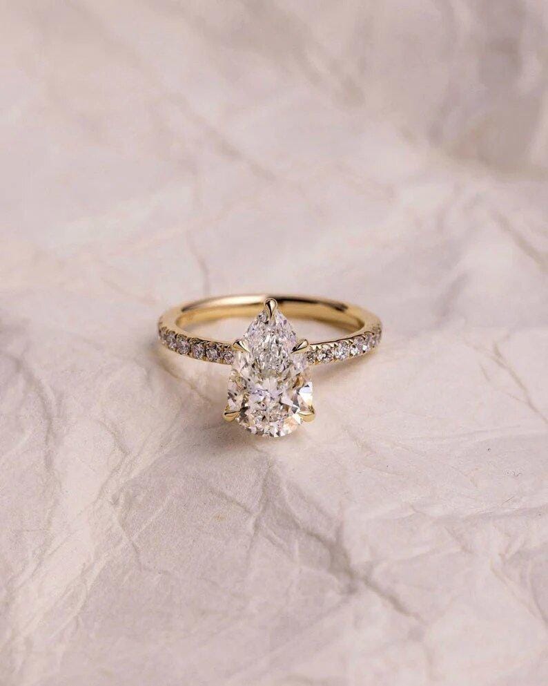 2.50 CT Pear 14K Solid Gold Engagement Ring Pear Cut Moissanite Promise Ring Diamond Wedding Ring Pear Cut Anniversary Ring