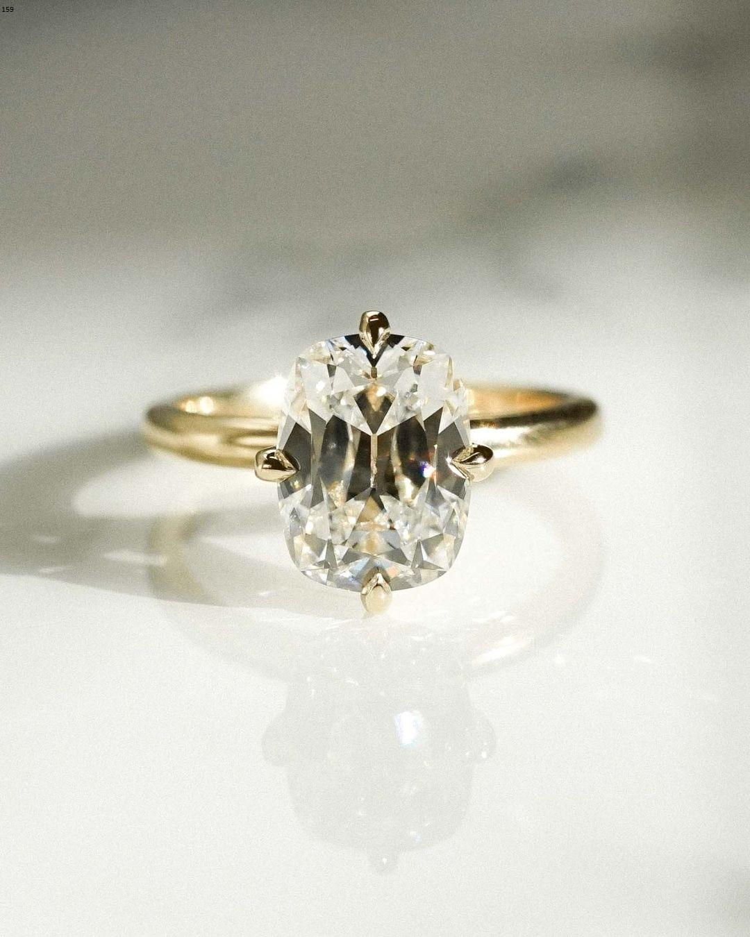 Old Mine 2.96 Ct Cushion Cut Moissanite Engagement Ring, Old Mine Cushion Cut Ring, Elongated Cushion, Solitaire Ring for Her