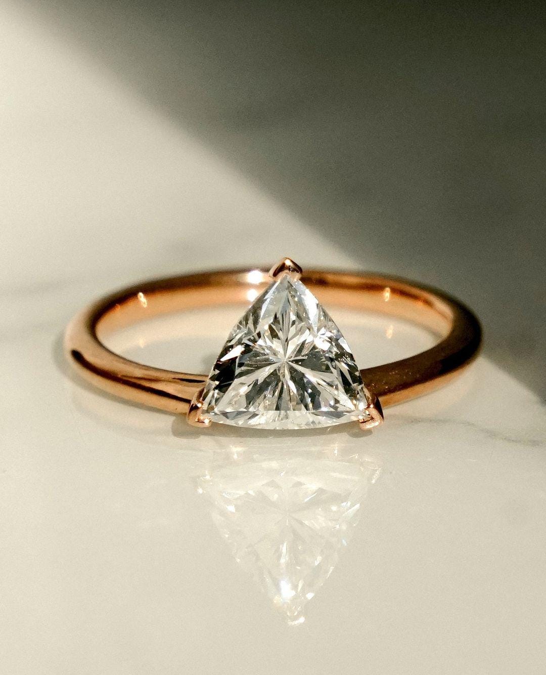 1.56 Ct Trillion Cut Moissanite Engagement Ring, Trillion Cut Engagement Ring, Trillion Bezel Set Ring