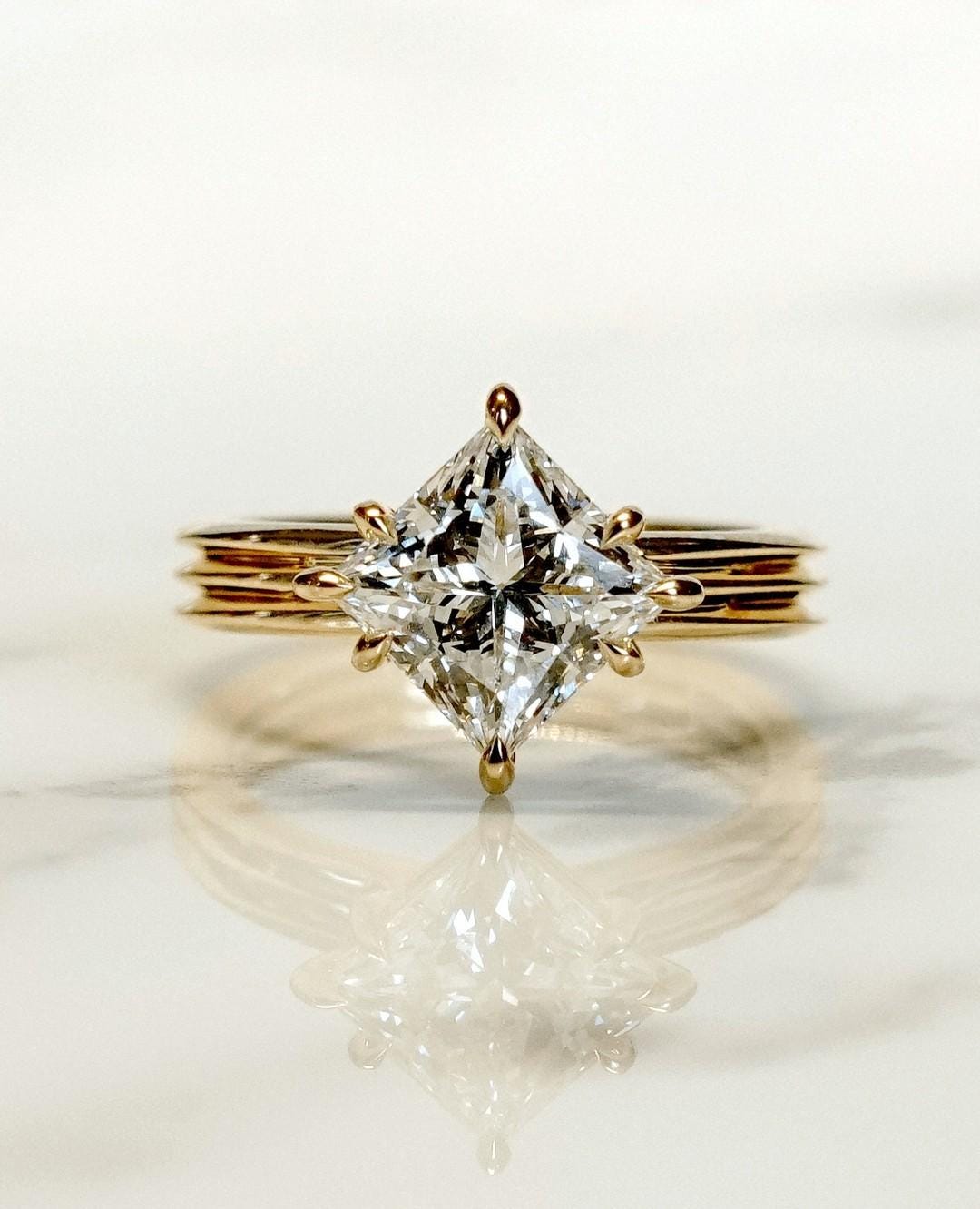 1.74 Ct Princess Cut Moissanite Engagement Ring, Princess Cut Ring, Square Cut Ring, Solitaire Ring