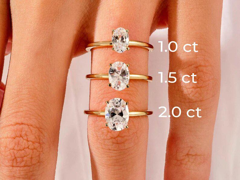 1 CT - 1.5 CT - 2 CT Oval Cut Moissanite Engagement Ring / 14k Solid Gold Engagement Ring / 4-Prong Solitaire Oval Moissanite Ring