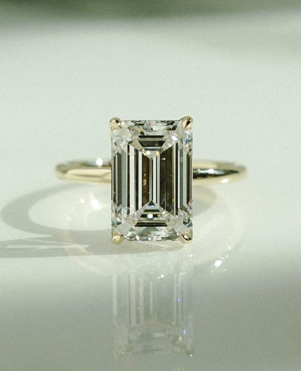 Anillo de compromiso de moissanita con corte esmeralda de 2,7 ct, solitario de moissanita con esmeralda, anillo de oro macizo de 14 k, anillo de aniversario, anillo de novia