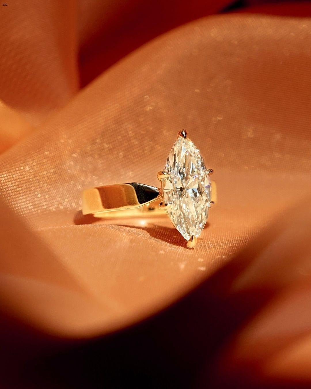 2 Ct Marquise Cut Moissanite Engagement Ring, Wedding Ring, Marquise Cut Ring, Elongated Marquise, Solitaire Ring