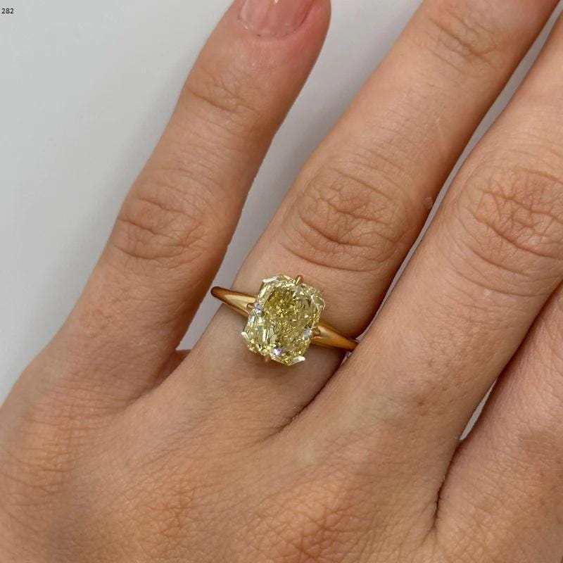 3.0CT Fancy Yellow Radiant Cut Moissanite Diamond Engagement Ring 10/14/18K Gold Set With Claw Setting Wedding , Anniversary Ring For Her