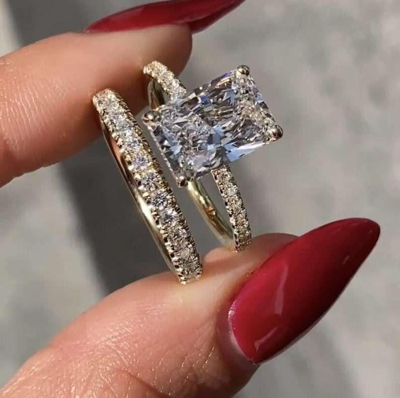 3 CT Radiant Cut Moissanite Engagement Diamond Ring Bridal Set Wedding Band Gift For Her Anniversary gift Promise Ring
