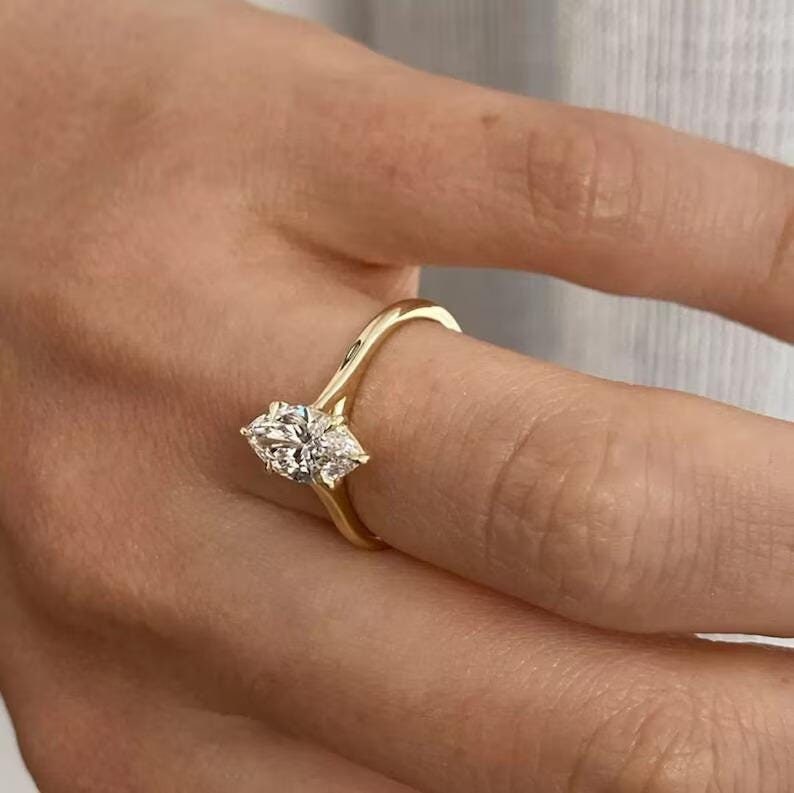 14k Solid Yellow Gold Marquise Cut Solitaire-1.5 CT Marquise Cut Moissanite Ring-Wedding Ring-Cathedral Band-6 Eagle Prongs-Anniversary Gift