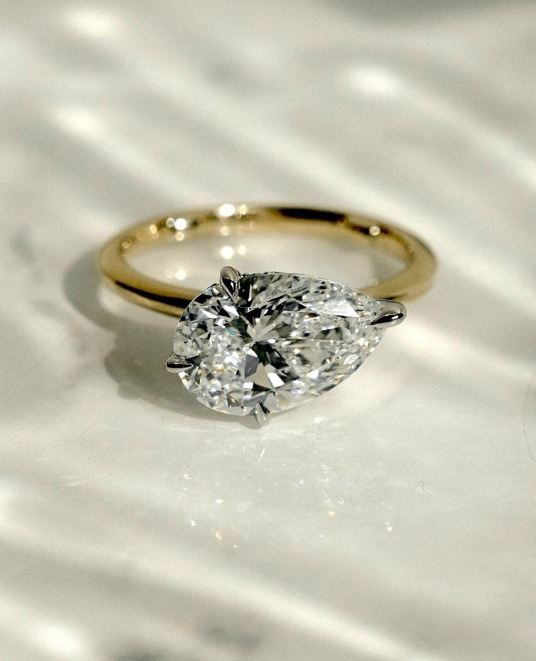 2 Ct Elongated Pear Cut Moissanite Engagement Ring , Pear Cut Ring, Moissanite Engagement Ring, Pear Engagement Ring, Pave Band