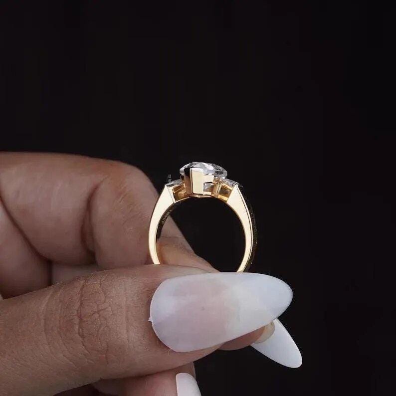 Three Stone 3 CT Dutch Marquise Cut Moissanite Engagement Ring 14K Gold Ring Dutch Marquise Wedding Ring Anniversary Ring For Women - AuraJewelsCA